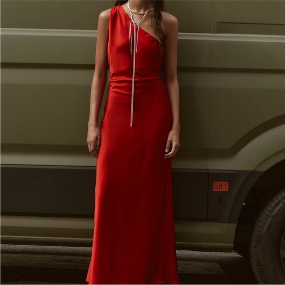 Zara Vibrant Red One-Shoulder Dress - Picture 3 of 10